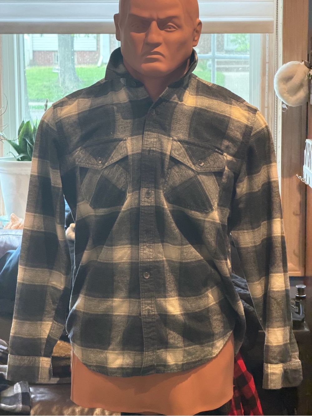 Eddie Bauer Blue and White Plaid Lightweight Shirt Jacket